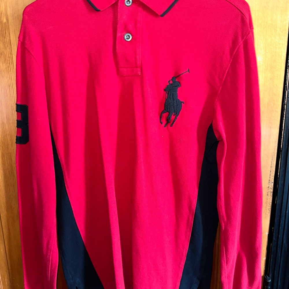 Ralph Lauren Red and Black Long-Sleeve Polo